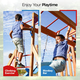 Dolphin Playground Cedar Wooden Swing Sets for Backyard, Outdoor Playset for Kids with Monkey Bar, 2 in 1 Outdoor Table, Wave Slide, Climbing Wall, and 2 Belt Swings, Playground Sets for Backyards DOLPHIN PLAYGROUND T