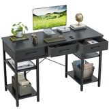 CubiCubi 47 Inch Computer Desk with 3 Drawers and Storage Shelves, Small Home Office Desk, Study Writing Table, Simple Desk for Bedroom, Black CubiCubi