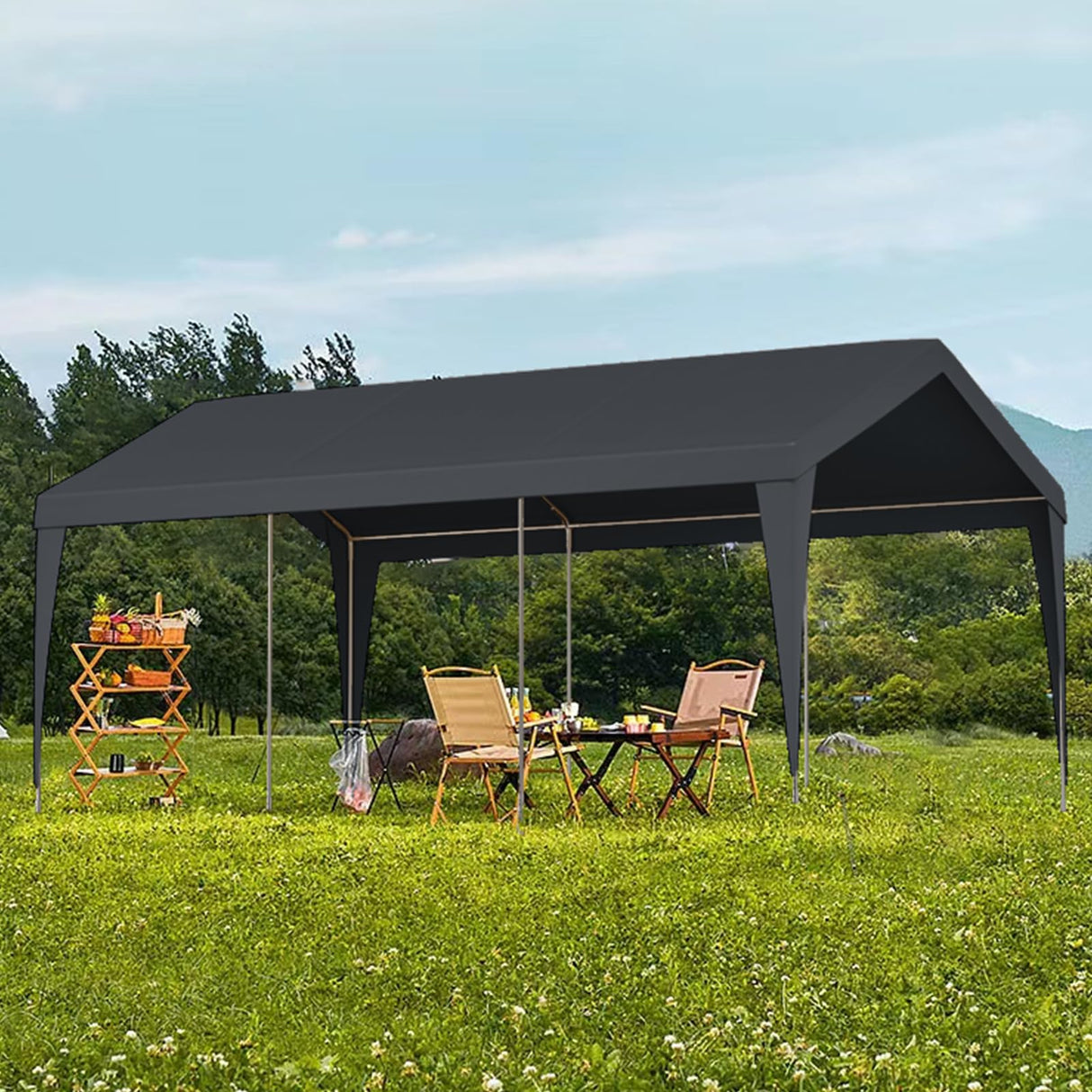 10x20 FT Heavy Duty Carport, Outdoor Portable Car Canopy Garage, Galvanized Steel Frame, UV-Resistant Waterproof PE Tarp Shelter for Vehicles, Boats, RVs, Driveway Carport, Gray RICHRYCE