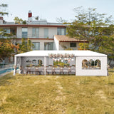 White Party Tent 10x30 Outdoor Canopy Tents for Parties Heavy Duty Patio Gazebo Shelter with 5 Removable Sidewalls Wedding BBQ Events Tent for Birthday Graduation Backyard Garden DOINUO