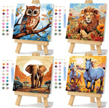 4 Pack Framed Paint by Numbers Kit for Adults 12x12inch-Animals Paint by Numbers Kit with Framed, DIY Painting by Number with Canvas Oil Painting for Gift Home Wall Decor (30x30cm, without Easel) ajepon