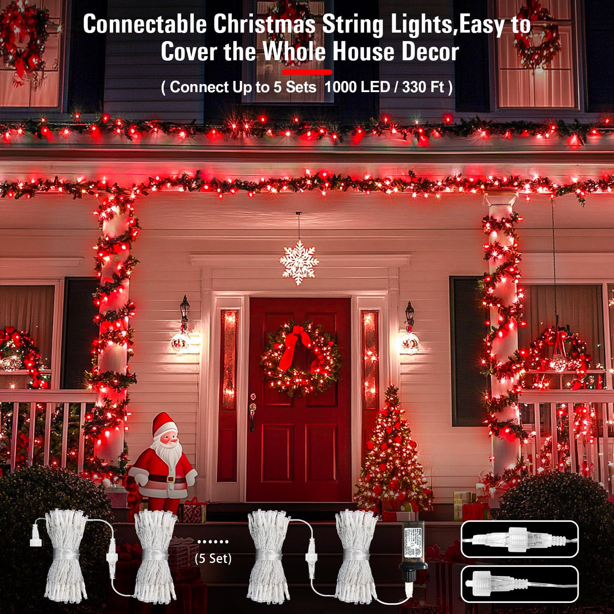 JMEXSUSS Red Christmas Decor Lights Clear Wire, 66ft 200 LED Red Christmas String Lights Outdoor Indoor, 8 Modes Red String Twinkle Fairy Lights Plug in for Christmas Tree Room Party Xmas Decorations JMEXSUSS