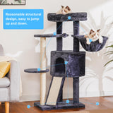 Hey-brother Cat Tree with Scratching Board, Cat Tower with Padded Plush Perch and Cozy Basket, Multi-Platform for Jump, Smoky Gray MPJ005G Hey-brother