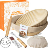 Bread Proofing Basket, Kikcoin Banneton Bread Proofing Basket Set of 2, 9 Inch & 10 Inch Round Sourdough Proofing Basket with Linen Liner, Bread Lame Kikcoin