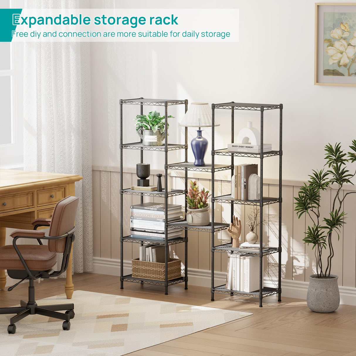 SINGAYE 6 Shelves Bathroom Organizers and Storage Shelf Wire Closet Metal Pantry Kitchen Small Garage Shelving Unit Laundry Room Organization Home Tall Rack Balck 10" D x 16" W x 60”H SINGAYE