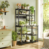SUPERJARE Large Bakers Rack with Power Outlets, 6-Tier Microwave Stand, Coffee Bar with 12 S-Shaped Hooks, Kitchen Shelf with Wire Basket, 39.3 x 15.5 x 66.9 Inches, Black SUPERJARE