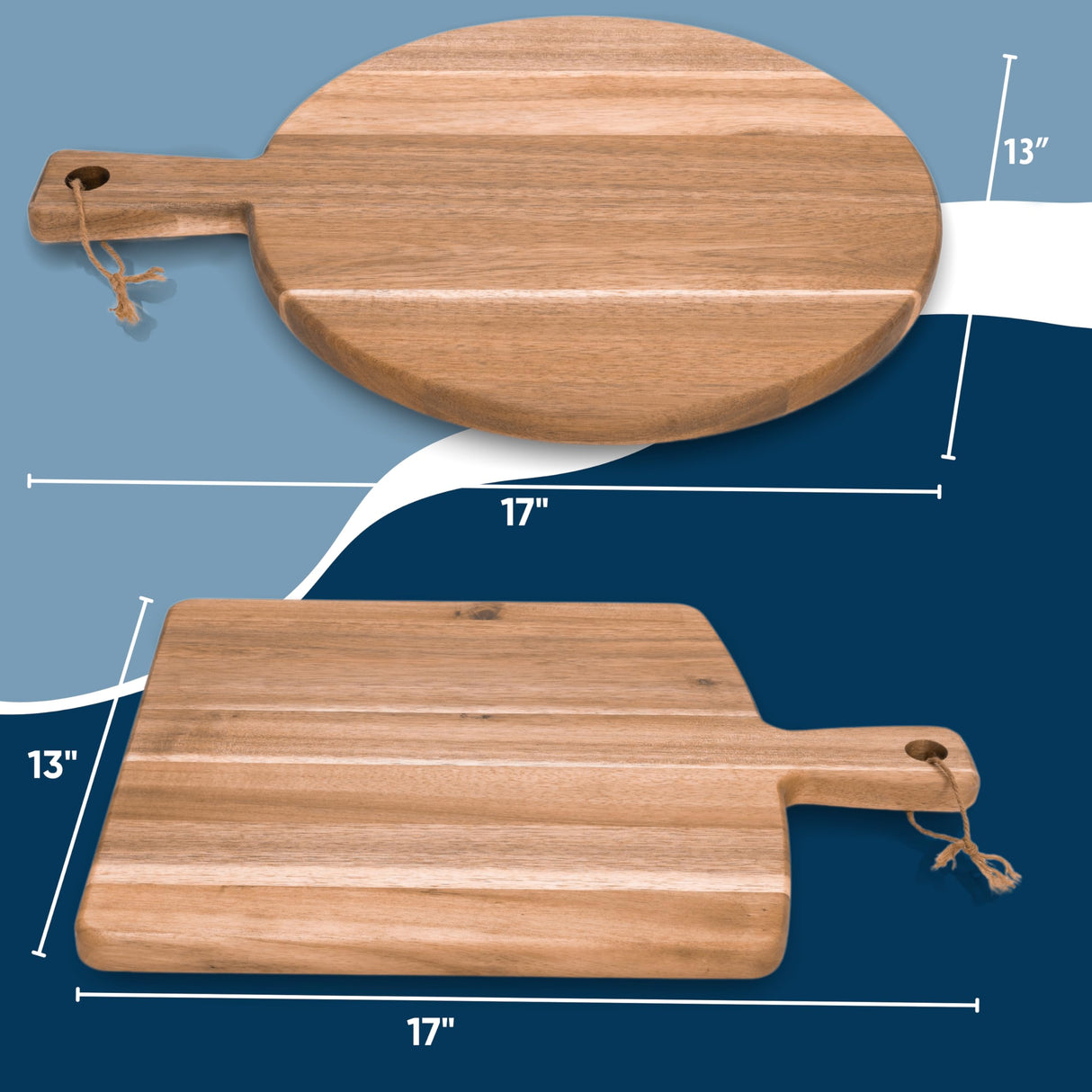 KOLWOVEN Acacia Wood Cutting Board 2 Pack with Handle, Wooden Charcuterie Board Large Paddle Carving Chopping Board Set, Serving Tray for Cheese Meat Fruit Pizza Bread Baking KOLWOVEN