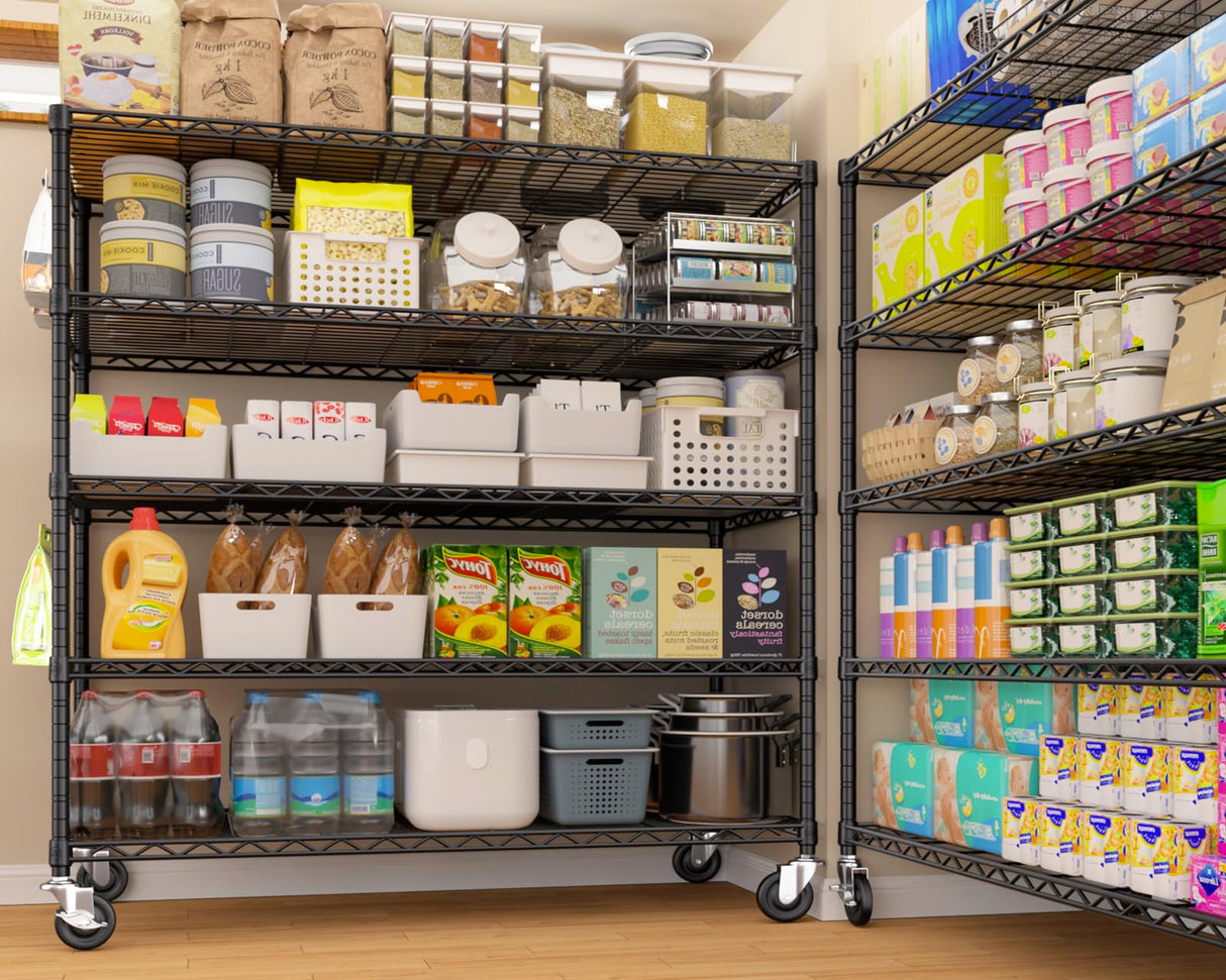 PrimeZone 48" W x 24" D x 81" H Heavy Duty Wire Storage Shelves with Wheels, 5 Tier Adjustable NSF Certified Garage Shelving Unit, Rolling Metal Organizer Shelf Utility Rack for Warehouse, Pantry PrimeZone