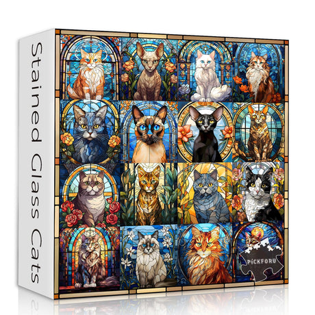 Stained Glass Puzzle Cat Puzzles for Adults 1000 Pieces, Colorful Kitty Kitten Collage Puzzles 1000 Pieces, Hard Difficult Impossible Challenging Jigsaw Puzzles for Adults PICKFORU