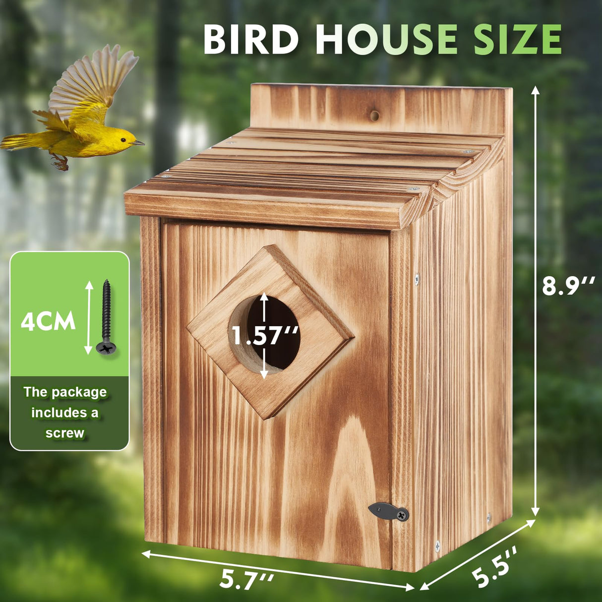 Gtongoko Bird Houses for Outside Clearance 1-3/5” Entrance Hole Wood Blue Birdhouses for Outdoors with Air Vents Easy to Clean Carbonized Wooden Nesting Box for Cardinals Swallows Finches Chickadee Gtongoko