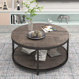 NSdirect Round Coffee Table,36" Coffee Table for Living Room,2-Tier Rustic Wood Desktop with Storage Shelf Modern Design Home Furniture(Light Walnut) NSdirect