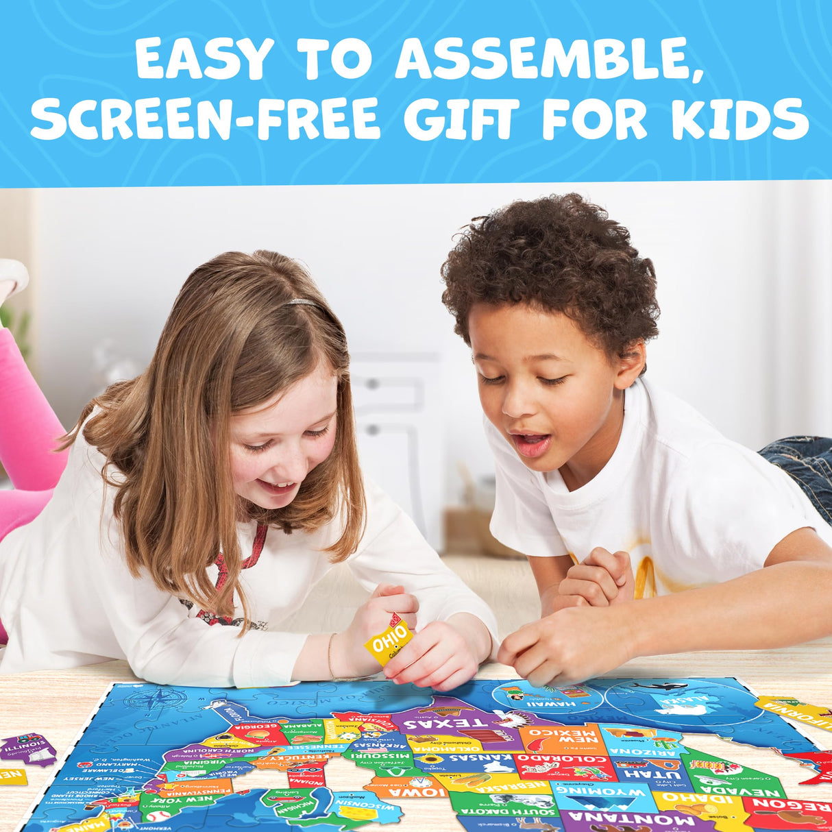 United States Puzzles for Kids Ages 4-6 - Educational Toys for Boys & Girls - 70Pcs USA Map Kids Puzzle with 50 States & Capitals - Christmas Gifts for Kids - Floor Jigsaw Puzzles Momo & Nashi