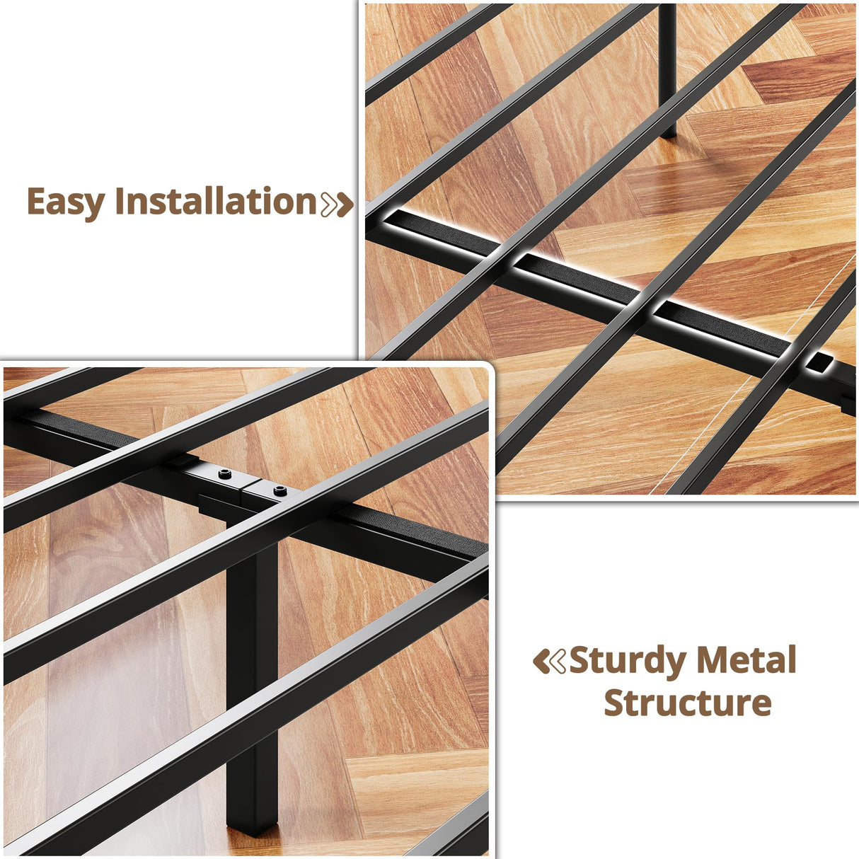 Queen Canopy Bed Frame with Storage Headboard and Charging Station in Vintage Brown LIKIMIO