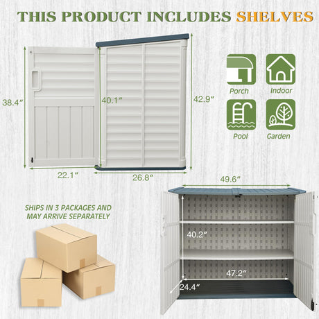 Greesum Outdoor Resin Storage Shed, 34 Cu.ft Horizontal Outdoor Storage Box Waterproof for Garden, Pool Storage, White Greesum