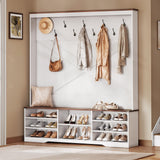 YITAHOME Hall Tree with Bench and Shoe Storage, Mudroom Storage Modern Shoe Cabinet with Bench & 9 Double Prong Hooks, for Entryway & Living Room, Walnut & Off-White YITAHOME
