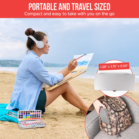 Watercolor Paint Set with 100 Bright Colors: for Adult Beginners & Professional with Metallic - Travel Sized Water Color Art Kit Palette Art Vista