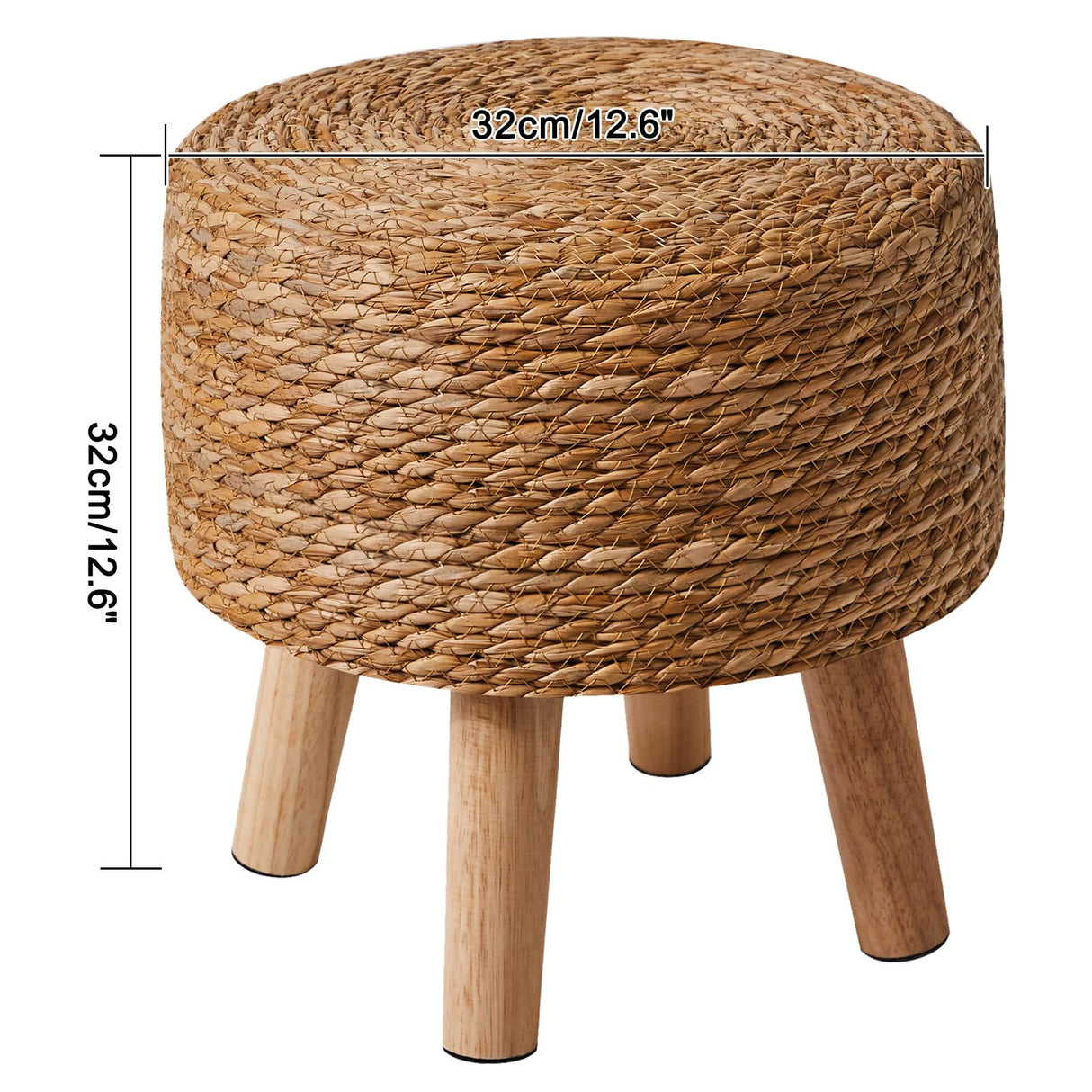 YMYNY Foot Stool Natural Seagrass Hand Weave, 12.6" Small Ottoman, Round Footrest for Living Room, Bedroom, Entryway, Change Shoes Stool, Non-Skid Wood Legs, Boho, Natural, UHBD027N YMYNY