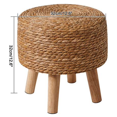 YMYNY Foot Stool Natural Seagrass Hand Weave, 12.6" Small Ottoman, Round Footrest for Living Room, Bedroom, Entryway, Change Shoes Stool, Non-Skid Wood Legs, Boho, Natural, UHBD027N YMYNY