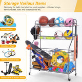 Kinghouse Garage Sports Equipment Organizer, Ball Storage Rack, Toy Storage, Nerf Gun Organization on Wheels for School, Garage, Black, Steel (Grey) Kinghouse
