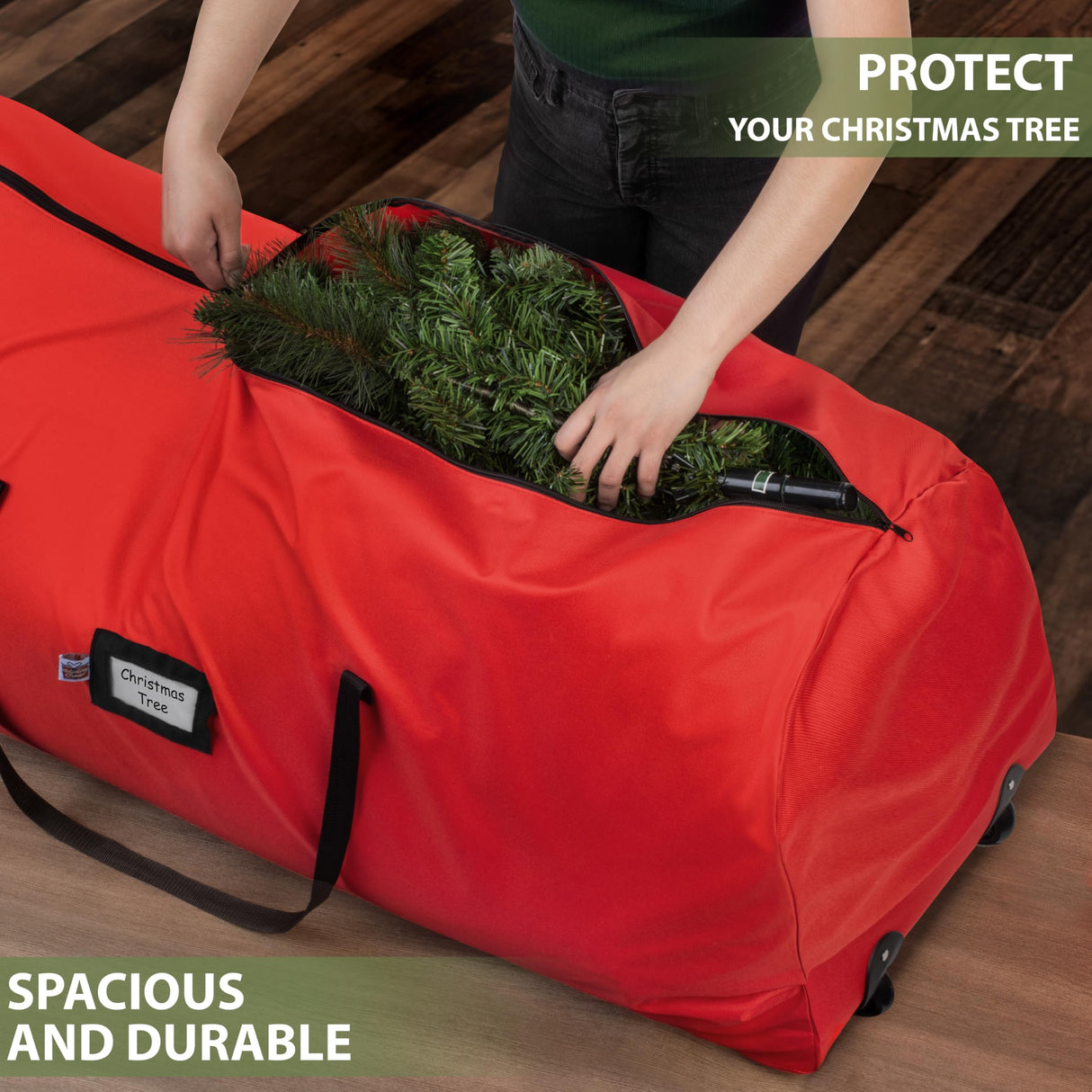 Holiday Cheer Christmas Tree Storage Bag with Wheels – Heavy Duty Christmas Tree Bag Fits Up to 9ft Tall Artificial Christmas Tree, Waterproof, Durable Handles & Zipper – Xmas Tree Storage Bag (Red) Holiday Cheer