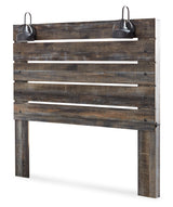 Signature Design by Ashley Drystan Rustic Queen Panel Bed, Sconce LED Lights, USB Ports and Nailheads, Foundation or Box Spring Needed, Dark Brown & Gray Signature Design by Ashley