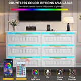 DWVO 6-Drawer Dresser, White Wood Dresser with Charging Station and LED RGB Light, Chest of Drawers Storage Organizer TV Stand for 60'' TV, Living Room, Closet, Entryway DWVO
