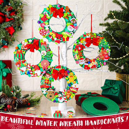 Moucuny 32 Sets DIY Christmas Crafts Kits Christmas Foam Wreath Craft Kits Snowman Santa Bows Sticker Christmas Wreath Ornaments Christmas Arts and Crafts for Christmas Tree Home Indoor Decoration