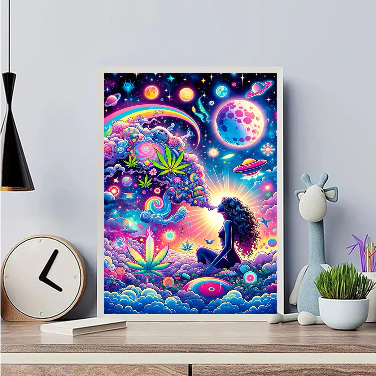 wmpikd Hippie Hippy Girl Diamond Art Painting Kits for Adults 5d DIY Trippy Cool Girl Gem Art Kit for Beginners Round Full Drill Paint with Diamonds Crafts Home Wall Decor Gifts 12x16 Inch wmpikd