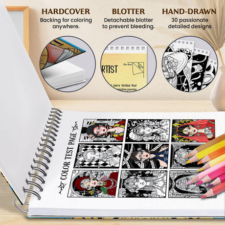Adult Coloring Book for Women Spiral Bound - 30 Fashion Vibes, Gothic Fantasy Horror Creepy Giant Adult Designs, Thick Paper for Markers - Relaxation Gift for Woman Mindful Palette