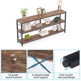 LITTLE TREE 70'' Narrow Long Sofa Console Table with 3-Tier Storage Shelf for Living Room, Rustic Brown LITTLE TREE
