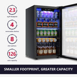 Icyglee Beverage Refrigerator Cooler - 126 Can Mini Fridge with Glass Door for Soda Beer or Wine, Beverage Cooler for Home, Office, Bar with Adjustable Removable Shelves, Silver Icyglee