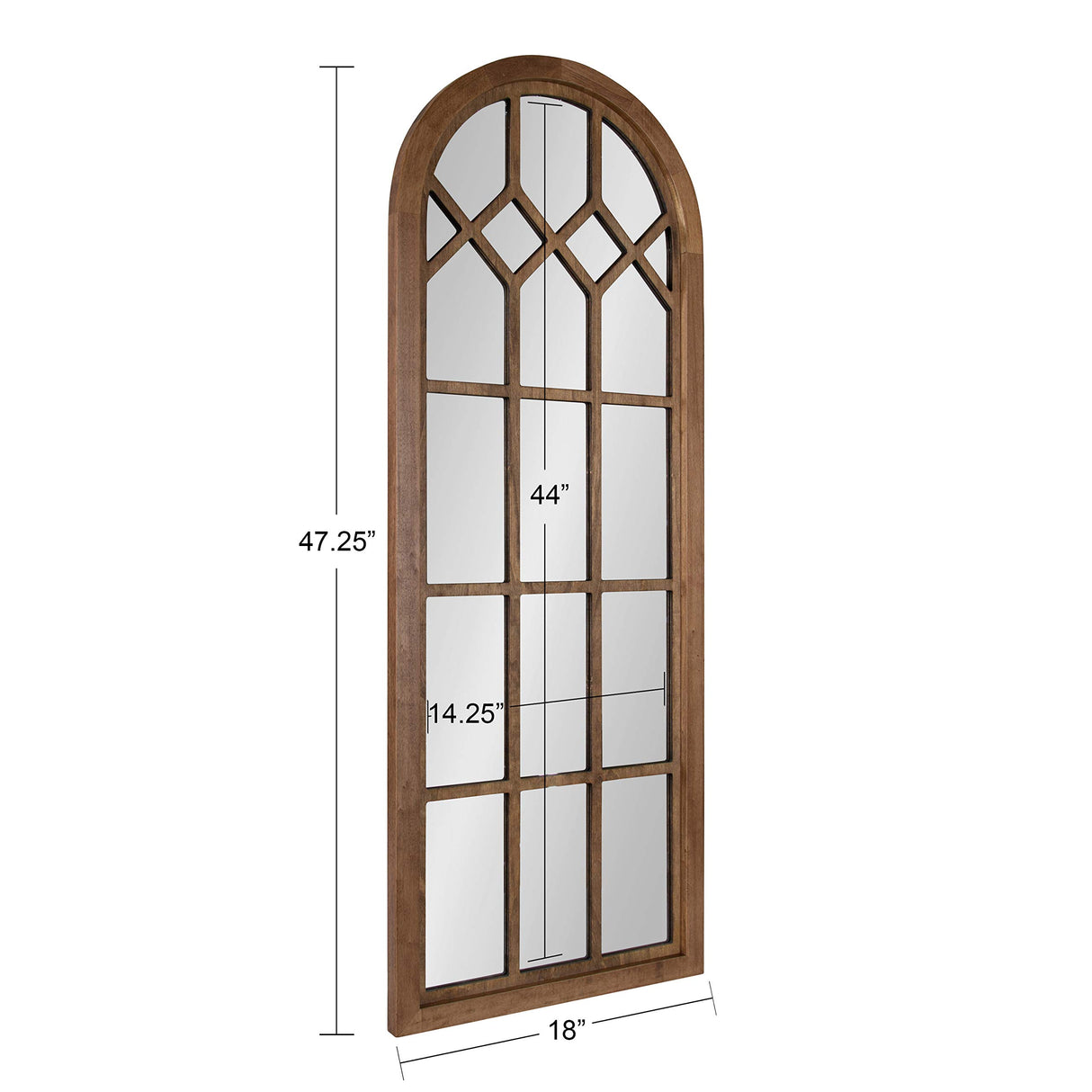 Kate and Laurel Gilcrest Traditional Arch Wood Framed Windowpane Wall Mirror, 18 x 47, Rustic Brown, Farmhouse Decorative Mirror Kate and Laurel