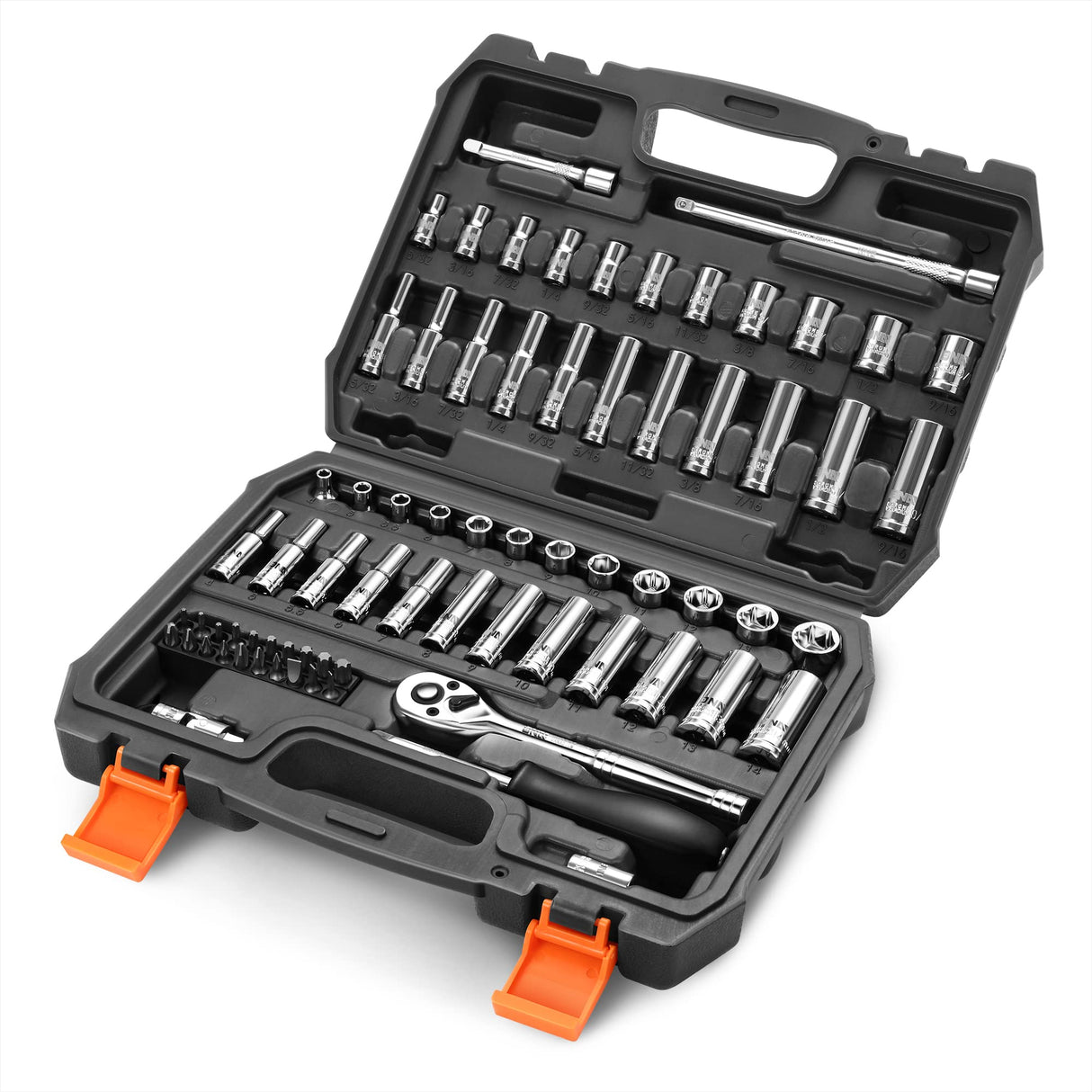 DNA MOTORING TOOLS-00144 72-Piece 1/4" Drive Socket Set with Ratchets, Adapters, Extensions - 4mm -14mm, 5/32 Inch- 9/16 Inch, Cr-V DNA MOTORING