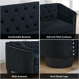 mikibama Modern Chesterfield Velvet Sofa, 77 Inch Sectional Sofa, Luxury 3 Seater Upholstered Tufted Couch with Nailhead Arms and 2 Pillows for Living Room, Bedroom, Apartment(Black) mikibama