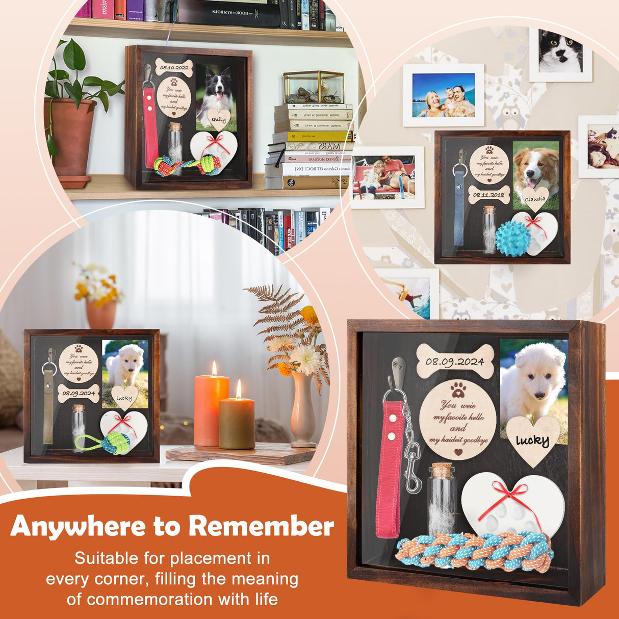 Windspeed 8.7 in Pet Memorial Shadow Box Personalized Pet Memorial Shadow Box Frame Dog Collar Dog Picture Gift Clay Paw Print Kit with Urn, Ideal Gift for Pet Lover, Can be Tabletop Wall Hanging Windspeed