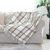 Taupe Grey and White Plaid Decor Tartan Blanket, Lightweight Soft Chenille Striped Knitted Rustic Farmhouse Throw with Tassels for Couch Sofa Chair Bed Office Home, 50" x 60" Snugtown