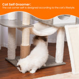 Hebly Wood Cat Tree for Indoor Cats, Cat Condo for Large Cats with Self Groomer,Modern Cat Scratching Tower with Basket,Hammock,Dangling Ball and Leaves,Rustic Gray HCT120SG Heybly