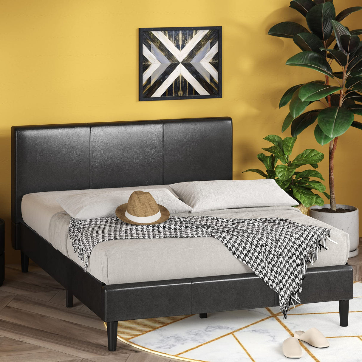 ZINUS Jade Faux Leather Upholstered Platform Bed Frame, Mattress Foundation with Wood Slat Support, No Box Spring Needed, Easy Assembly, Queen Zinus