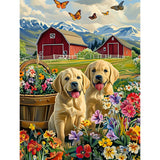 MISCER Dogs Diamond Art Kits for Adults, Flowers Diamond Painting Kits for Beginners, 5D Full Drill Round Paint with Diamonds Pictures, Gem Art Painting DIY Crafts Kit Decor 12x16inch MISCER