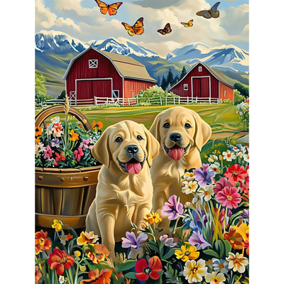 MISCER Dogs Diamond Art Kits for Adults, Flowers Diamond Painting Kits for Beginners, 5D Full Drill Round Paint with Diamonds Pictures, Gem Art Painting DIY Crafts Kit Decor 12x16inch