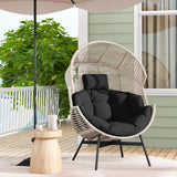Tangkula Oversized Egg Style Chair, Wicker Stationary Patio Egg Chair w/Cushions & Headrest, Heavy-Duty Metal Frame, Patio Lounge Basket Sofa Chair for Yard, Porch, Living Room Tangkula