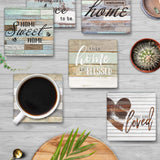 Britimes Coaster for Drinks Set of 6, Worn Wood Absorbent Square Ceramic Stone Mat, with Cork Base and Metal Holder, Gift for Housewarming Room Bar Decor Britimes