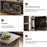 IRONCK 48'' Coffee Table with Sliding Barn Doors, Rustic Center Table with 6 Large Storage Space, Glass Doors and Adjustable Middle Shelf, Farmhouse Coffee Tables for Living Room, Meeting Room IRONCK