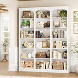 FACBOTALL 71" Triple Wide Bookshelf, 6 Tier Bookcase, Large White Bookshelf with Curved Baffle, 63.4" Wide Tall Bookcase with 18 Open Display Shelves for Living Room, Study, White FACBOTALL