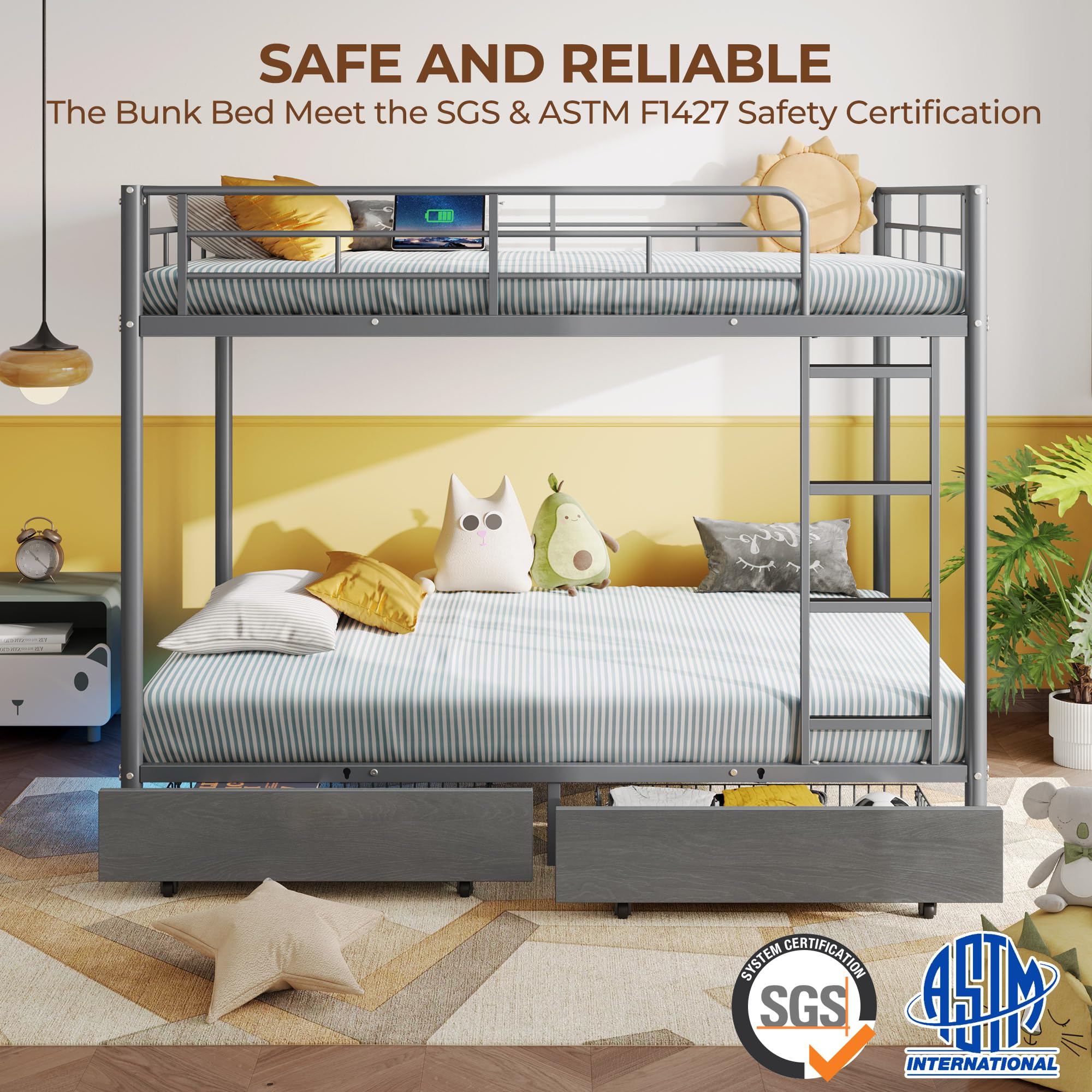 Rolanstar Metal Bunk Bed Full Over Full - Thumbnail 3