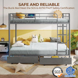Rolanstar Metal Bunk Bed Full Over Full with USB Charging Station, LED Bunk Bed with 2 Storage Drawers, Bed with Safety Guardrail & Ladders, No Box Spring Needed, Easy Assembly, Grey Rolanstar