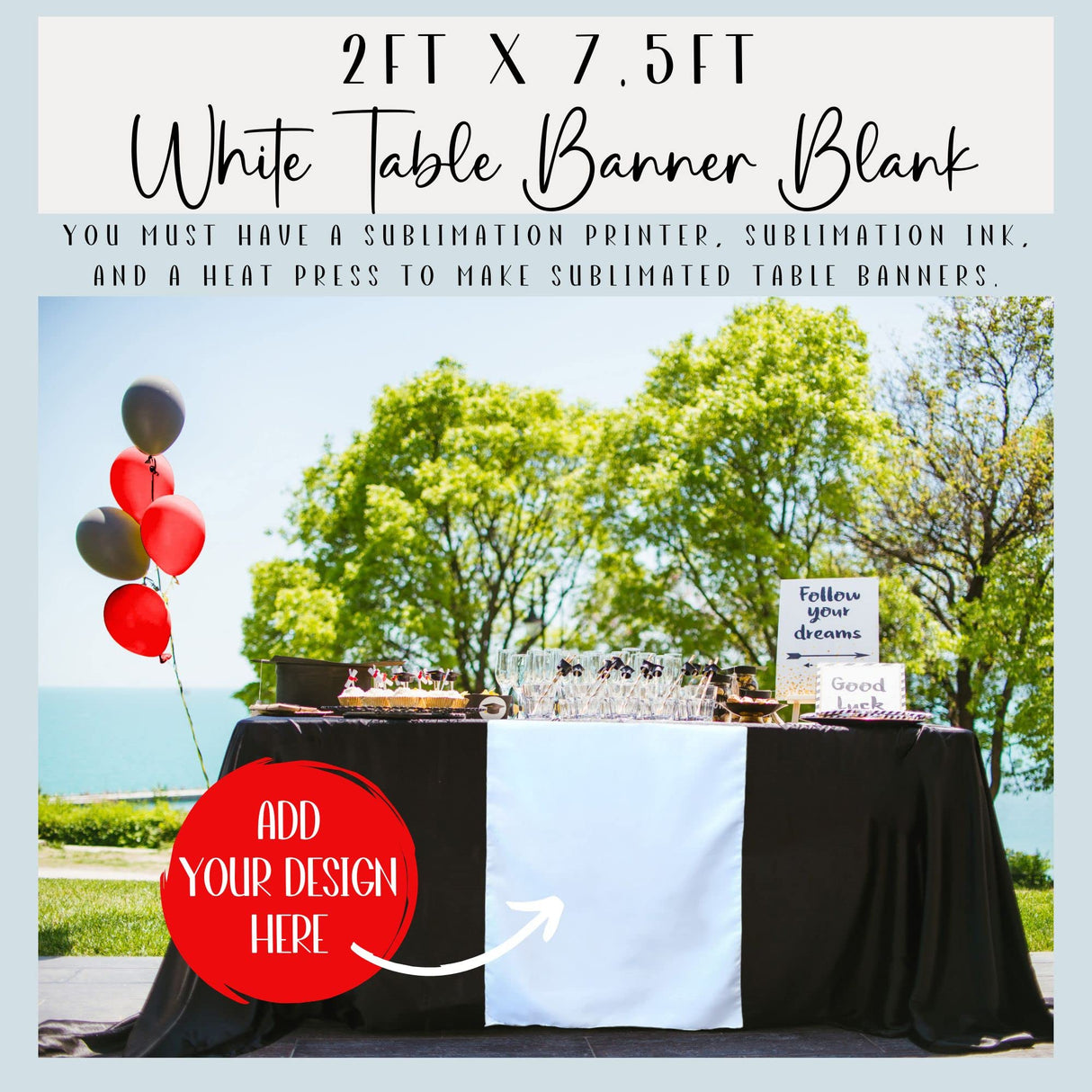 GET SNAPPIN White Table Banner, Table Runner, Sublimation Blanks, 100% Polyester Blank for Sublimation Printer, Decorations for Birthday Wedding Baby Shower Gender Reveal Tablecloth, 2ft x 7.5ft, 1pc Get Snappin