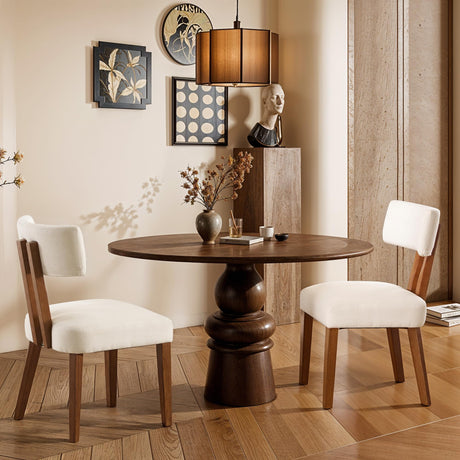 MOJAY Mid Century Modern Dining Chairs Set of 2, Upholstered Linen Fabric Farmhouse Side Chairs with Curved Backrest for Kitchen, Dining Room, Restaurant, or Patio, Off-White MOJAY