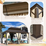 YOLENY 12' x 18' Gazebo, Galvanized Steel Double Roof Hardtop Gazebo with Aluminum Frame, Permanent Outdoor Metal Pavilion with Curtain and Netting for Patio, Lawn and Garden YOLENY