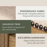 Maven Lane Adrien 26" Wood Counter Height Stool - Handcrafted Natural Wood Finish with Wheat Fabric Upholstered Saddle Seat for Comfort - Durable Barstool for Kitchen Islands, Dining Rooms Maven Lane